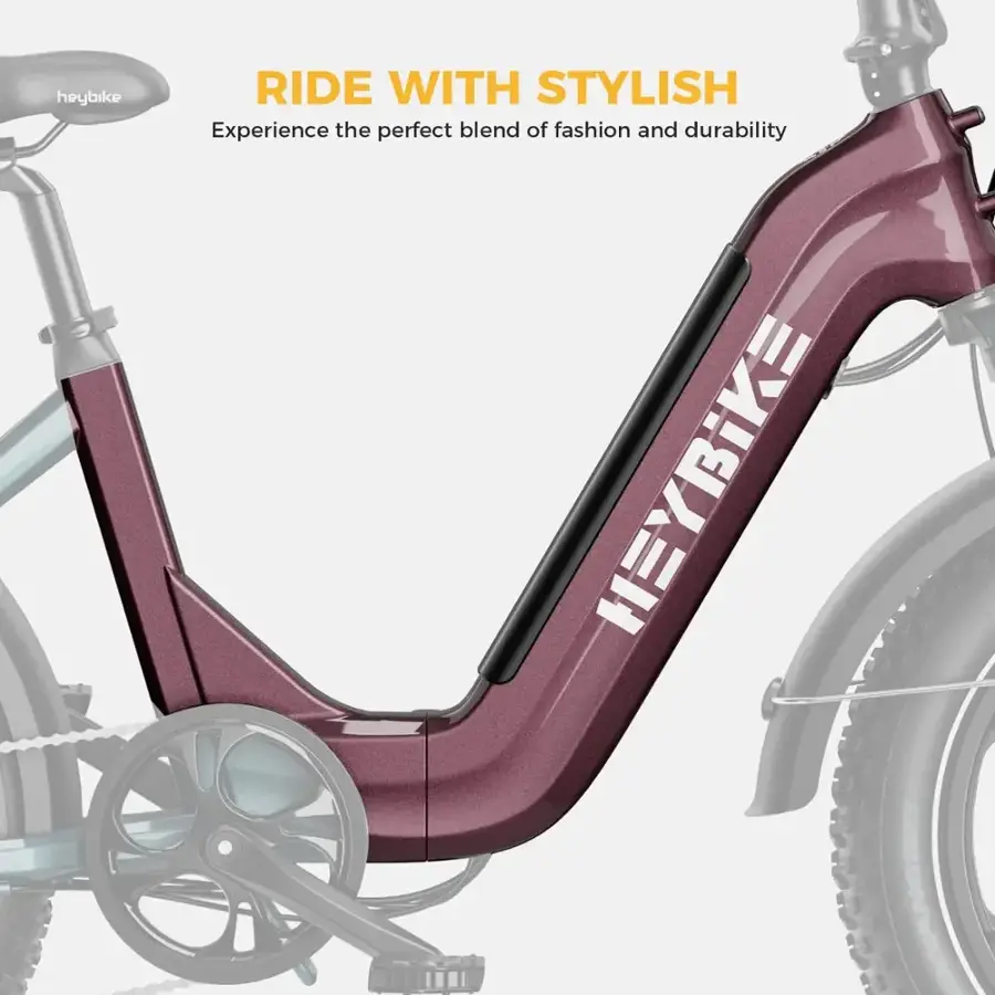 Heybike - RangerS Foldable Fat Tire Commuter Step Thru Ebike with 55mi Max Range 28mph Max Speed- Any Terrain- UL Certified - Red - Image 11