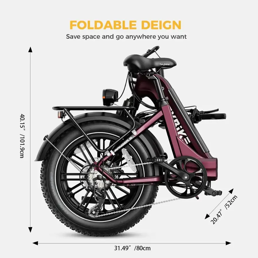 Heybike - RangerS Foldable Fat Tire Commuter Step Thru Ebike with 55mi Max Range 28mph Max Speed- Any Terrain- UL Certified - Red - Image 13
