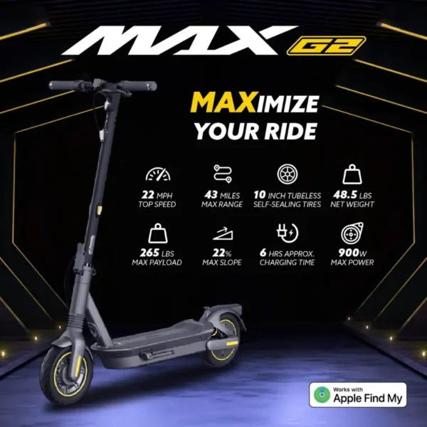 Segway - Max G2 Electric Kick Scooter Foldable w/ 43 Mile Range and 22 MPH Max Speed - Black - Image 4