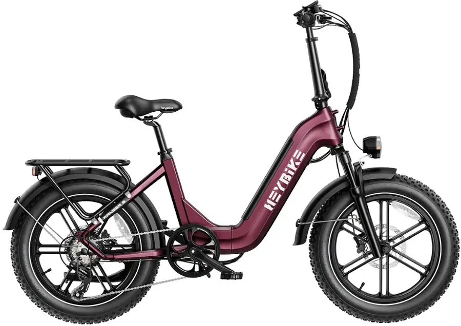 Heybike – RangerS Foldable Fat Tire Commuter Step Thru Ebike with 55mi Max Range 28mph Max Speed- Any Terrain- UL Certified – Red