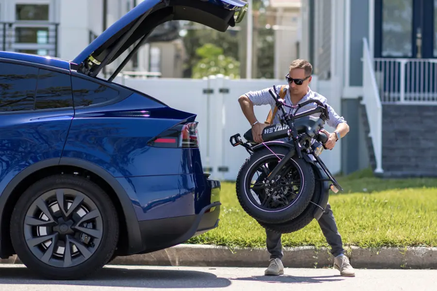 Heybike - RangerS Foldable Fat Tire Commuter Step Thru Ebike with 55mi Max Range 28mph Max Speed- Any Terrain- UL Certified - Red - Image 4