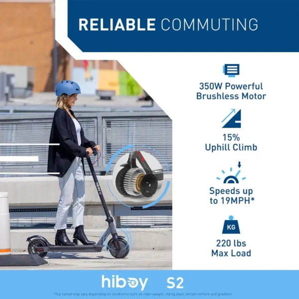 HiBoy - S2 Foldable Electric Scooter w/ 17 mi Max Operating Range & 19 mph Max Speed - Grey - Image 8